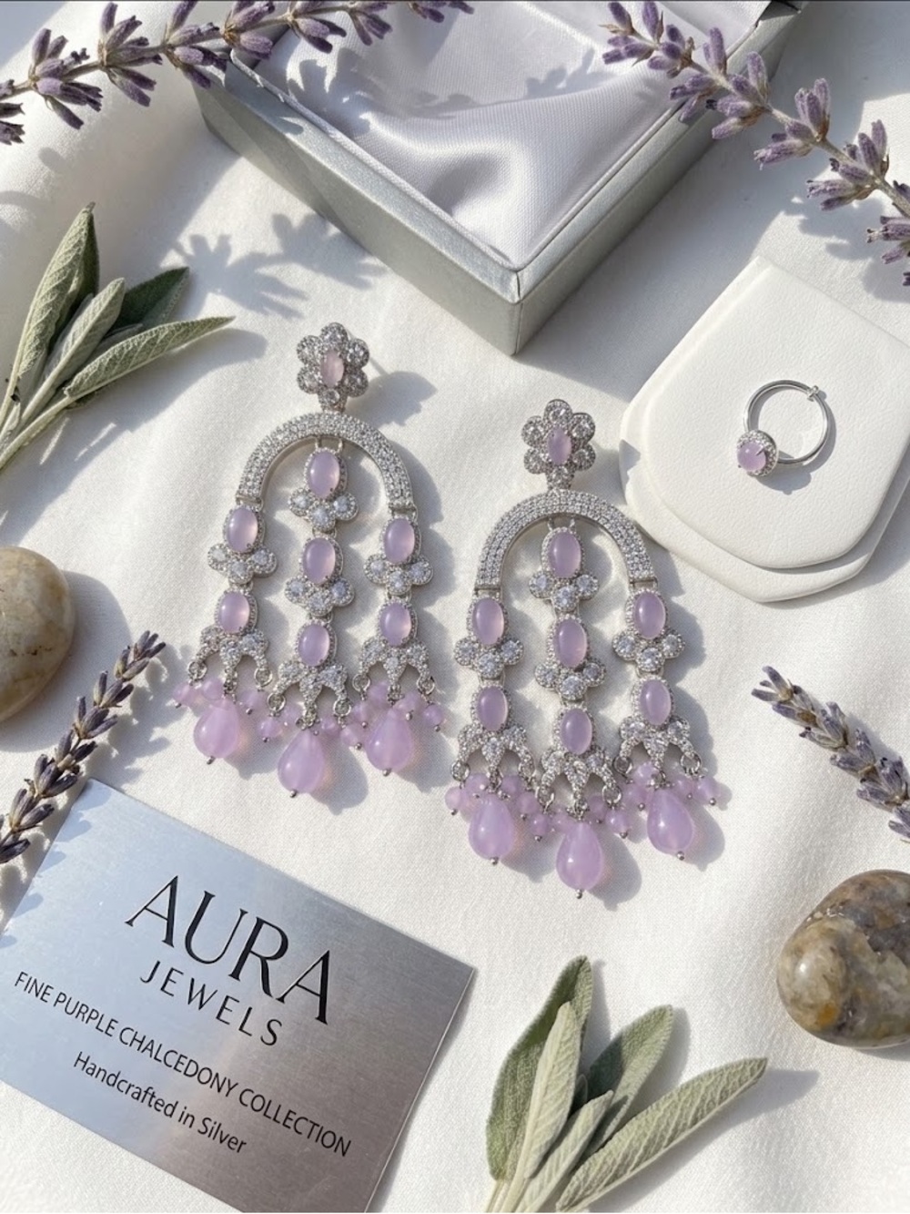 Lavender Chalcedony Chandelier Earrings -
